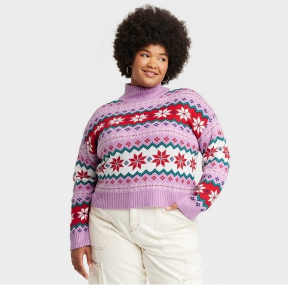 Women's Argyle Graphic Sweater - Purple xxl